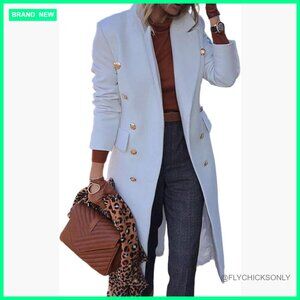 Wool Blend Double Breasted Trench Coat Long Peacoat for Women